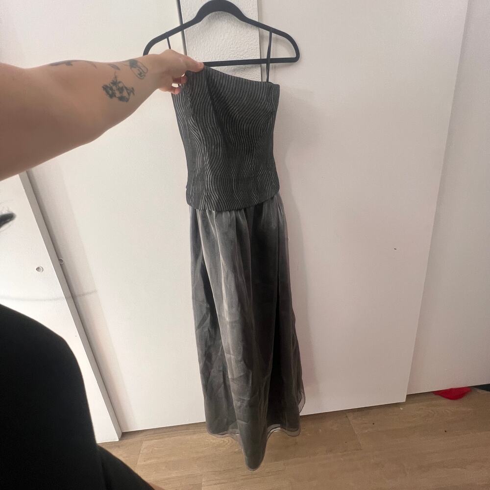 NWT Jones New York Evening Gown Prom Dress Silver Corset Satin Shiny and Black 6